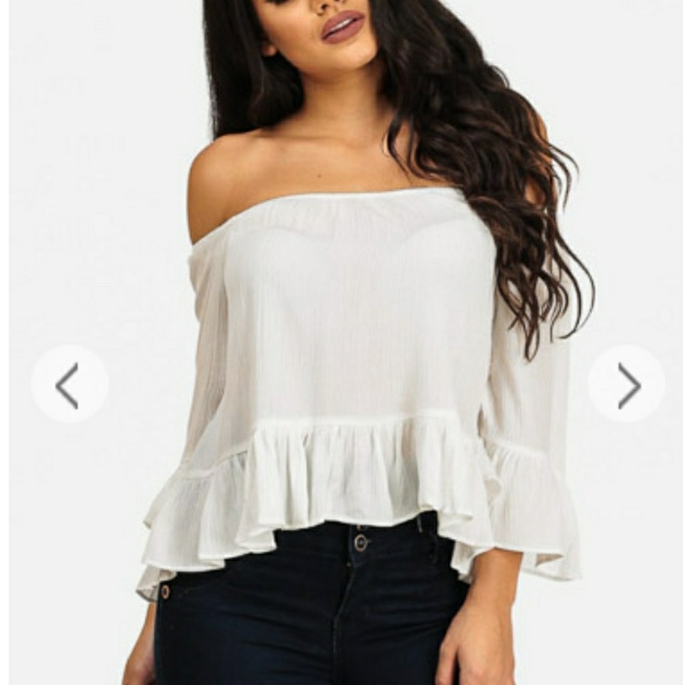 White Cold Shoulder Ruffle Shirt